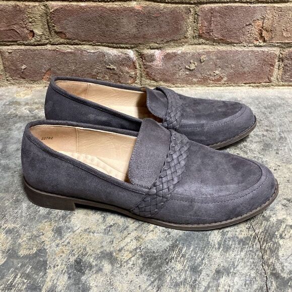 Gray Faux Suede Braided Loafer Flat Size 9 - Picture 2 of 9